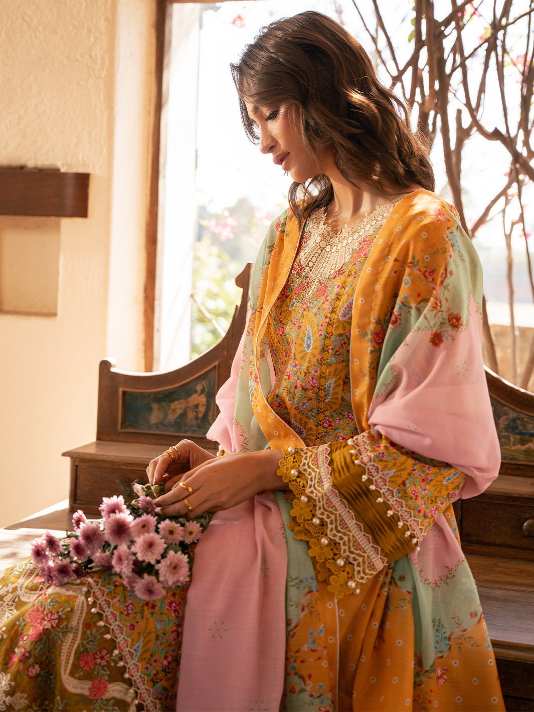 Bin Ilyas | Hazel Printed Lawn 25 | 2072 - B-Brand:Bin Ilyas-Type:Ladies Clothes-Yellow-Lawn-House of Maryam- Buy in UK, USA