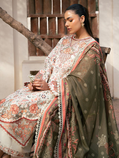 Bin Ilyas | Hazel Printed Lawn 25 | 2073 - A-Brand:Bin Ilyas-Type:Ladies Clothes-Off White-Lawn-House of Maryam- Buy in UK, USA