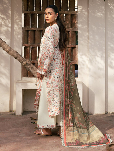 Bin Ilyas | Hazel Printed Lawn 25 | 2073 - A-Brand:Bin Ilyas-Type:Ladies Clothes-Off White-Lawn-House of Maryam- Buy in UK, USA