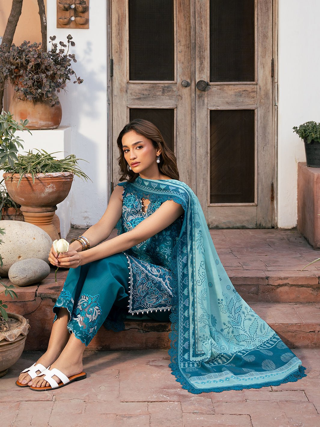 Bin Ilyas | Hazel Printed Lawn 25 | 2073 - B-Brand:Bin Ilyas-Type:Ladies Clothes-Sea Green-Lawn-House of Maryam- Buy in UK, USA