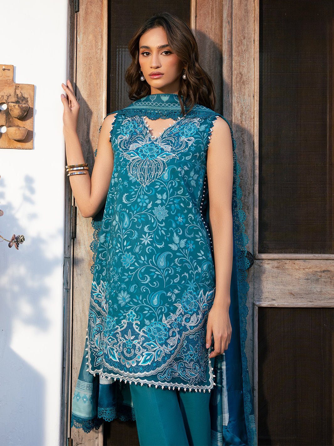 Bin Ilyas | Hazel Printed Lawn 25 | 2073 - B-Brand:Bin Ilyas-Type:Ladies Clothes-Sea Green-Lawn-House of Maryam- Buy in UK, USA