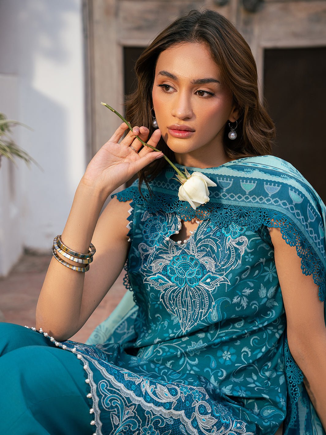 Bin Ilyas | Hazel Printed Lawn 25 | 2073 - B-Brand:Bin Ilyas-Type:Ladies Clothes-Sea Green-Lawn-House of Maryam- Buy in UK, USA