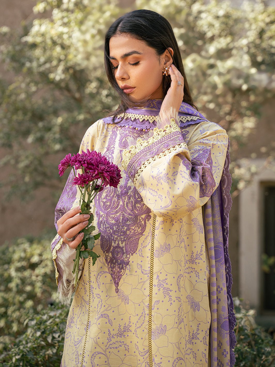 Bin Ilyas | Hazel Printed Lawn 25 | 2074 - A-Brand:Bin Ilyas-Type:Ladies Clothes-Yellow-Lawn-House of Maryam- Buy in UK, USA