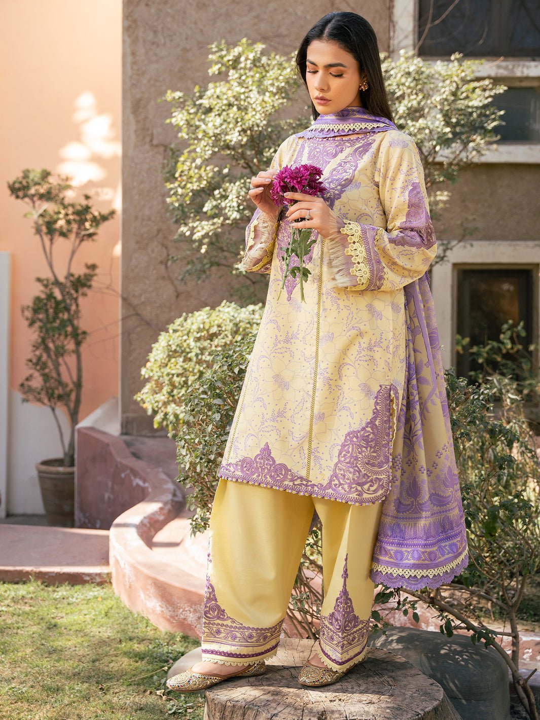 Bin Ilyas | Hazel Printed Lawn 25 | 2074 - A-Brand:Bin Ilyas-Type:Ladies Clothes-Yellow-Lawn-House of Maryam- Buy in UK, USA