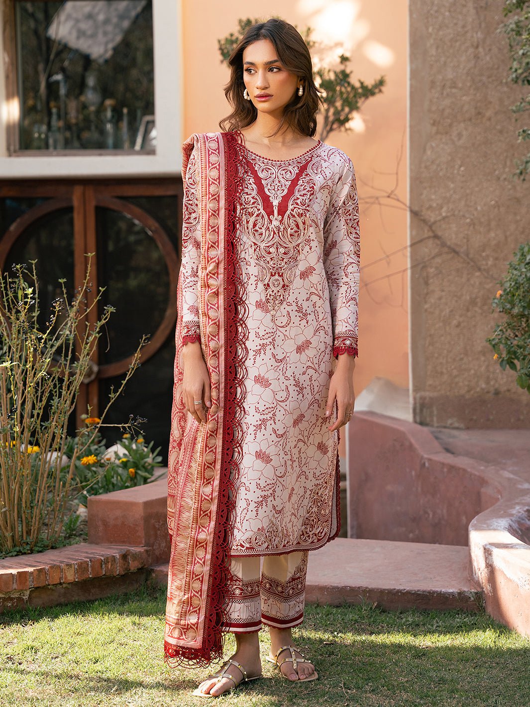 Bin Ilyas | Hazel Printed Lawn 25 | 2074 - B-Brand:Bin Ilyas-Type:Ladies Clothes-Beige-Lawn-House of Maryam- Buy in UK, USA