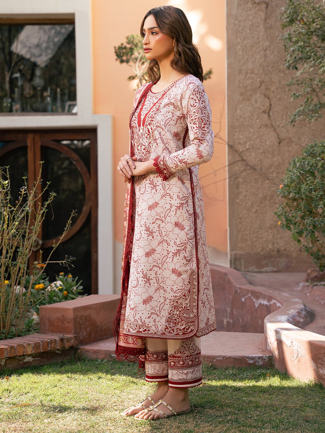 Bin Ilyas | Hazel Printed Lawn 25 | 2074 - B-Brand:Bin Ilyas-Type:Ladies Clothes-Beige-Lawn-House of Maryam- Buy in UK, USA