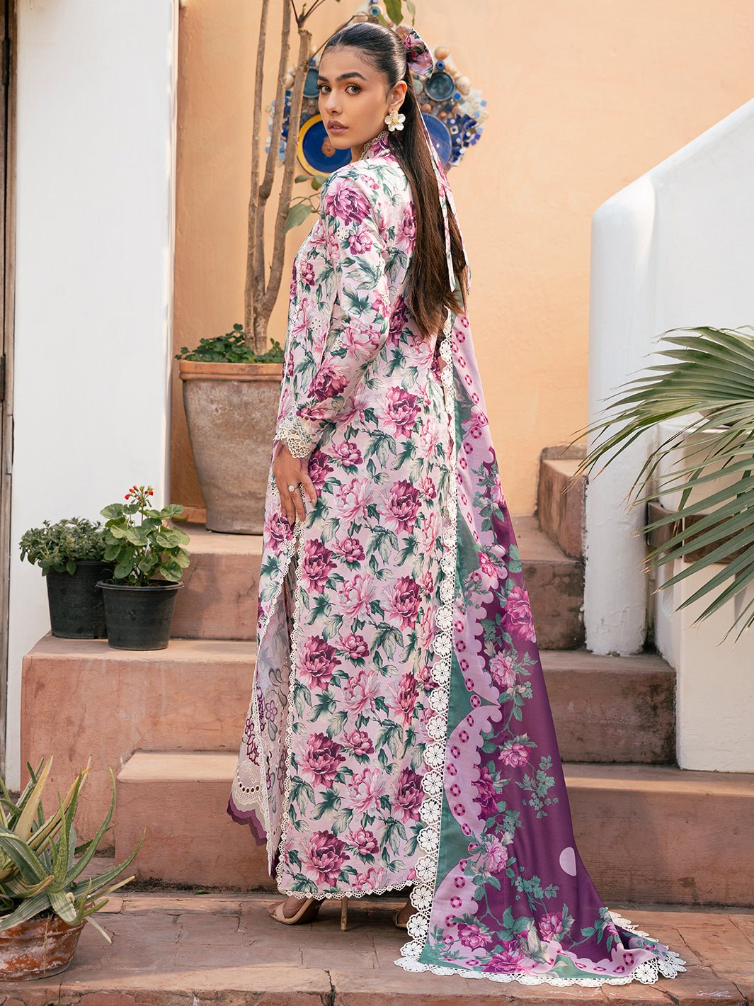 Bin Ilyas | Hazel Printed Lawn 25 | 2075 - A-Brand:Bin Ilyas-Type:Ladies Clothes-Pink-Lawn-House of Maryam- Buy in UK, USA