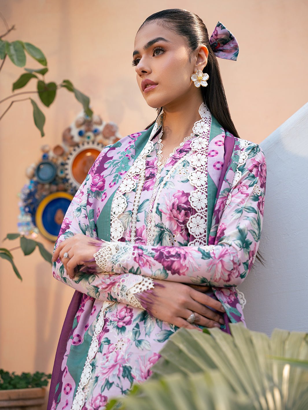 Bin Ilyas | Hazel Printed Lawn 25 | 2075 - A-Brand:Bin Ilyas-Type:Ladies Clothes-Pink-Lawn-House of Maryam- Buy in UK, USA