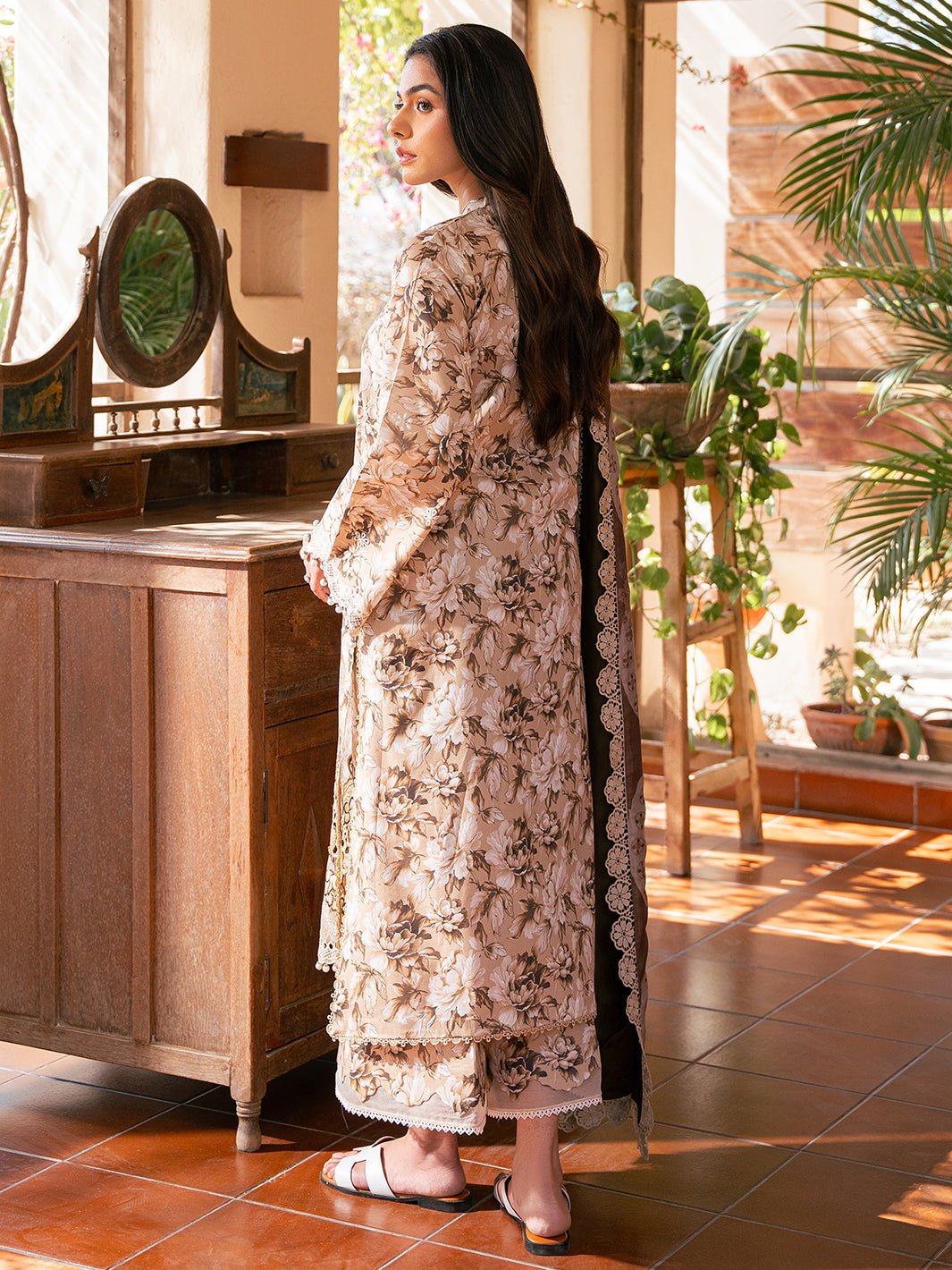 Bin Ilyas | Hazel Printed Lawn 25 | 2075 - B-Brand:Bin Ilyas-Type:Ladies Clothes-Beige-Lawn-House of Maryam- Buy in UK, USA