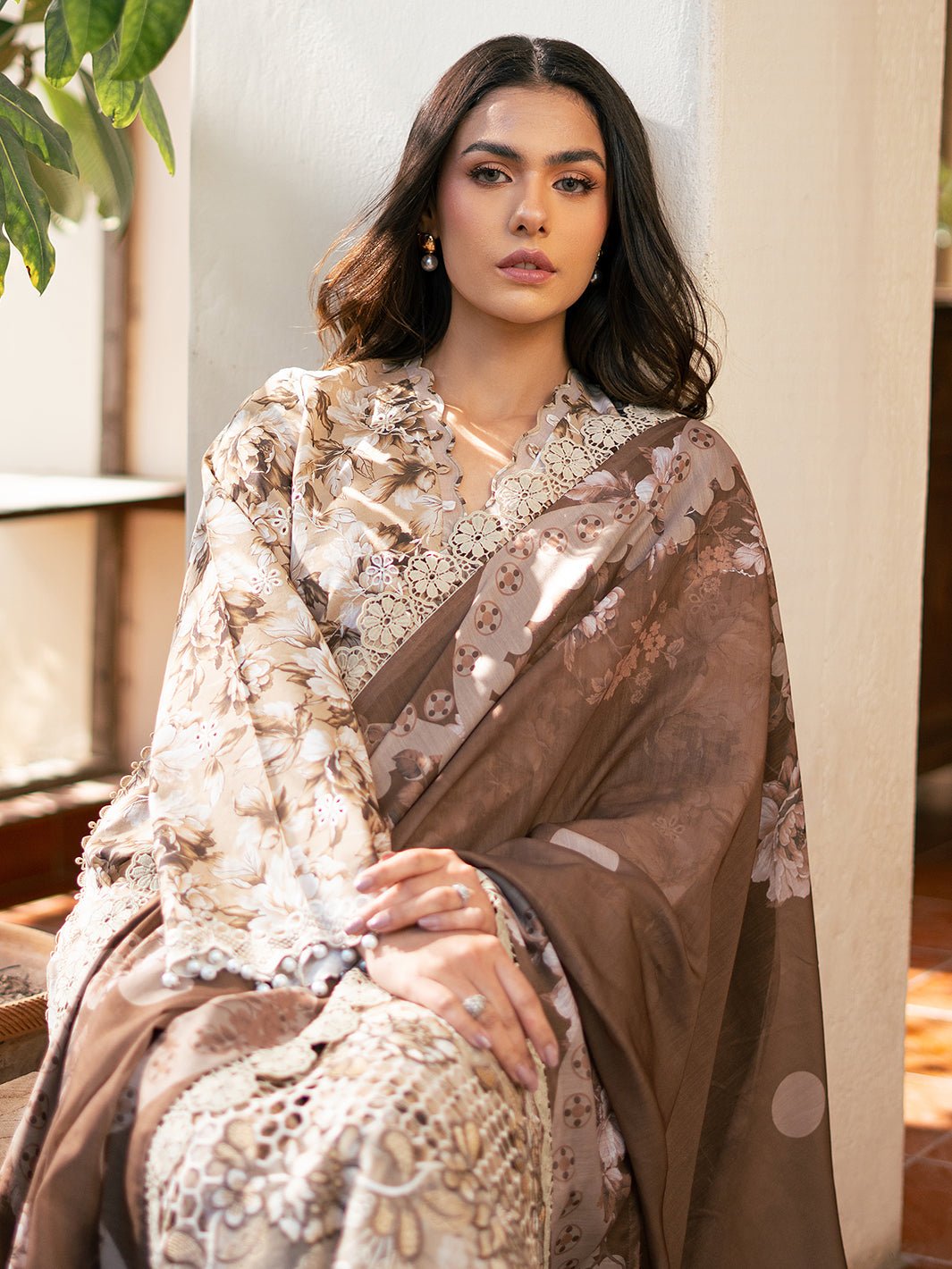 Bin Ilyas | Hazel Printed Lawn 25 | 2075 - B-Brand:Bin Ilyas-Type:Ladies Clothes-Beige-Lawn-House of Maryam- Buy in UK, USA