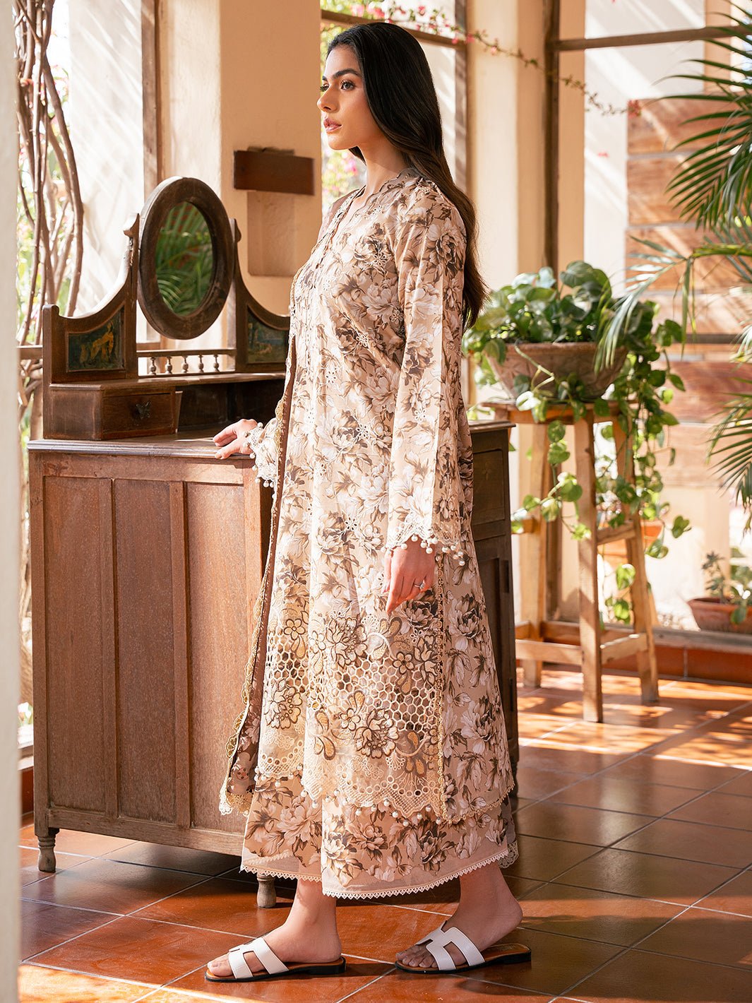 Bin Ilyas | Hazel Printed Lawn 25 | 2075 - B-Brand:Bin Ilyas-Type:Ladies Clothes-Beige-Lawn-House of Maryam- Buy in UK, USA