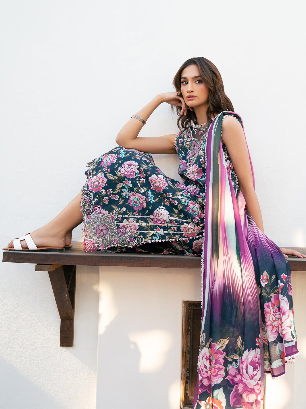 Bin Ilyas | Hazel Printed Lawn 25 | 2076 - A-Brand:Bin Ilyas-Type:Ladies Clothes-Zinc-Lawn-House of Maryam- Buy in UK, USA