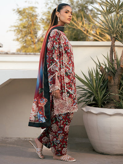 Bin Ilyas | Hazel Printed Lawn 25 | 2076 - B-Brand:Bin Ilyas-Type:Ladies Clothes-Red-Lawn-House of Maryam- Buy in UK, USA