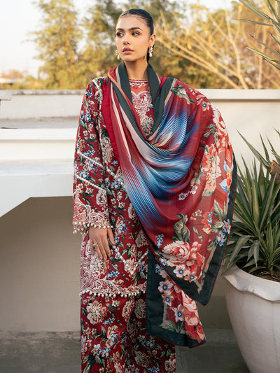 Bin Ilyas | Hazel Printed Lawn 25 | 2076 - B-Brand:Bin Ilyas-Type:Ladies Clothes-Red-Lawn-House of Maryam- Buy in UK, USA