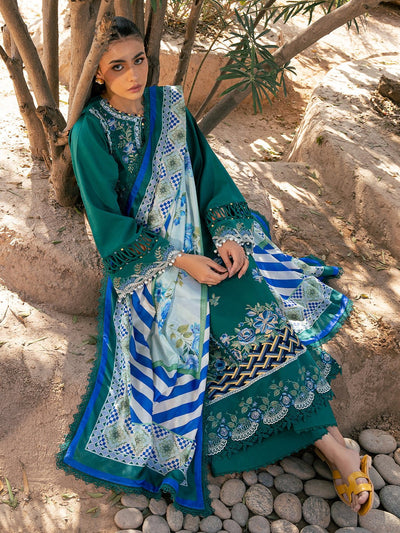 Bin Ilyas | Hazel Printed Lawn 25 | 2077 - A-Brand:Bin Ilyas-Type:Ladies Clothes-Emerald Green-Lawn-House of Maryam- Buy in UK, USA