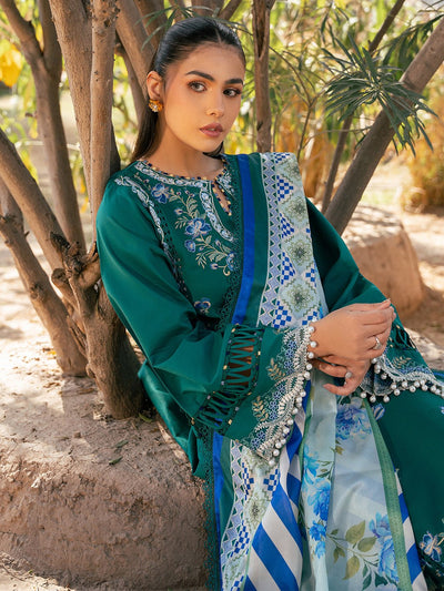 Bin Ilyas | Hazel Printed Lawn 25 | 2077 - A-Brand:Bin Ilyas-Type:Ladies Clothes-Emerald Green-Lawn-House of Maryam- Buy in UK, USA