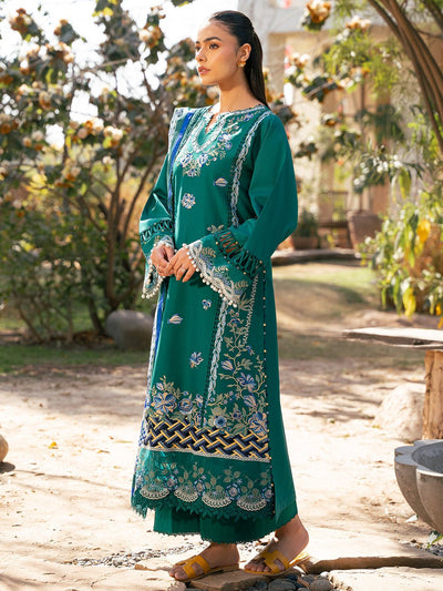 Bin Ilyas | Hazel Printed Lawn 25 | 2077 - A-Brand:Bin Ilyas-Type:Ladies Clothes-Emerald Green-Lawn-House of Maryam- Buy in UK, USA