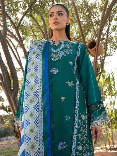 Bin Ilyas | Hazel Printed Lawn 25 | 2077 - A-Brand:Bin Ilyas-Type:Ladies Clothes-Emerald Green-Lawn-House of Maryam- Buy in UK, USA