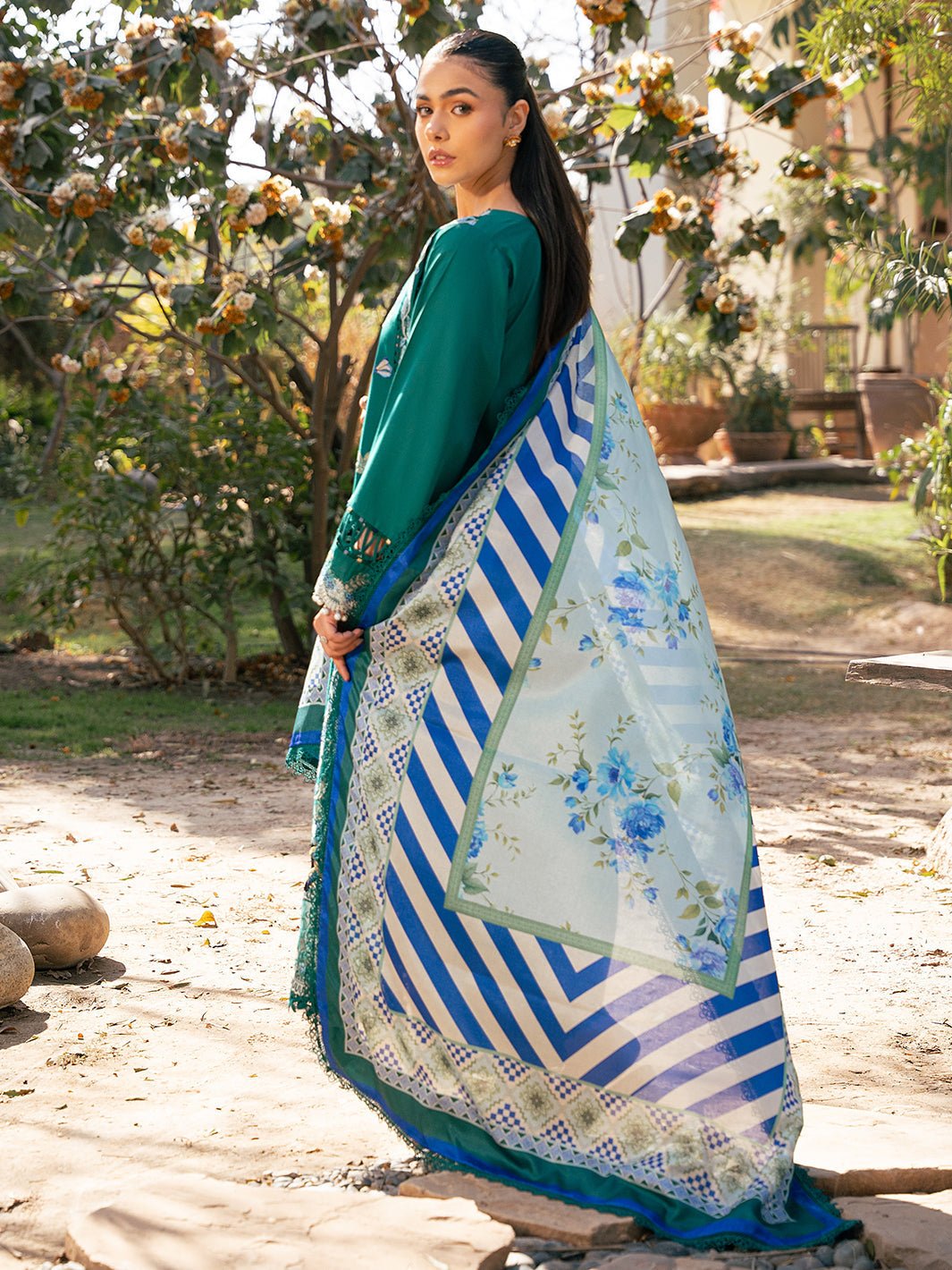 Bin Ilyas | Hazel Printed Lawn 25 | 2077 - A-Brand:Bin Ilyas-Type:Ladies Clothes-Emerald Green-Lawn-House of Maryam- Buy in UK, USA