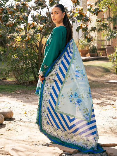 Bin Ilyas | Hazel Printed Lawn 25 | 2077 - A-Brand:Bin Ilyas-Type:Ladies Clothes-Emerald Green-Lawn-House of Maryam- Buy in UK, USA