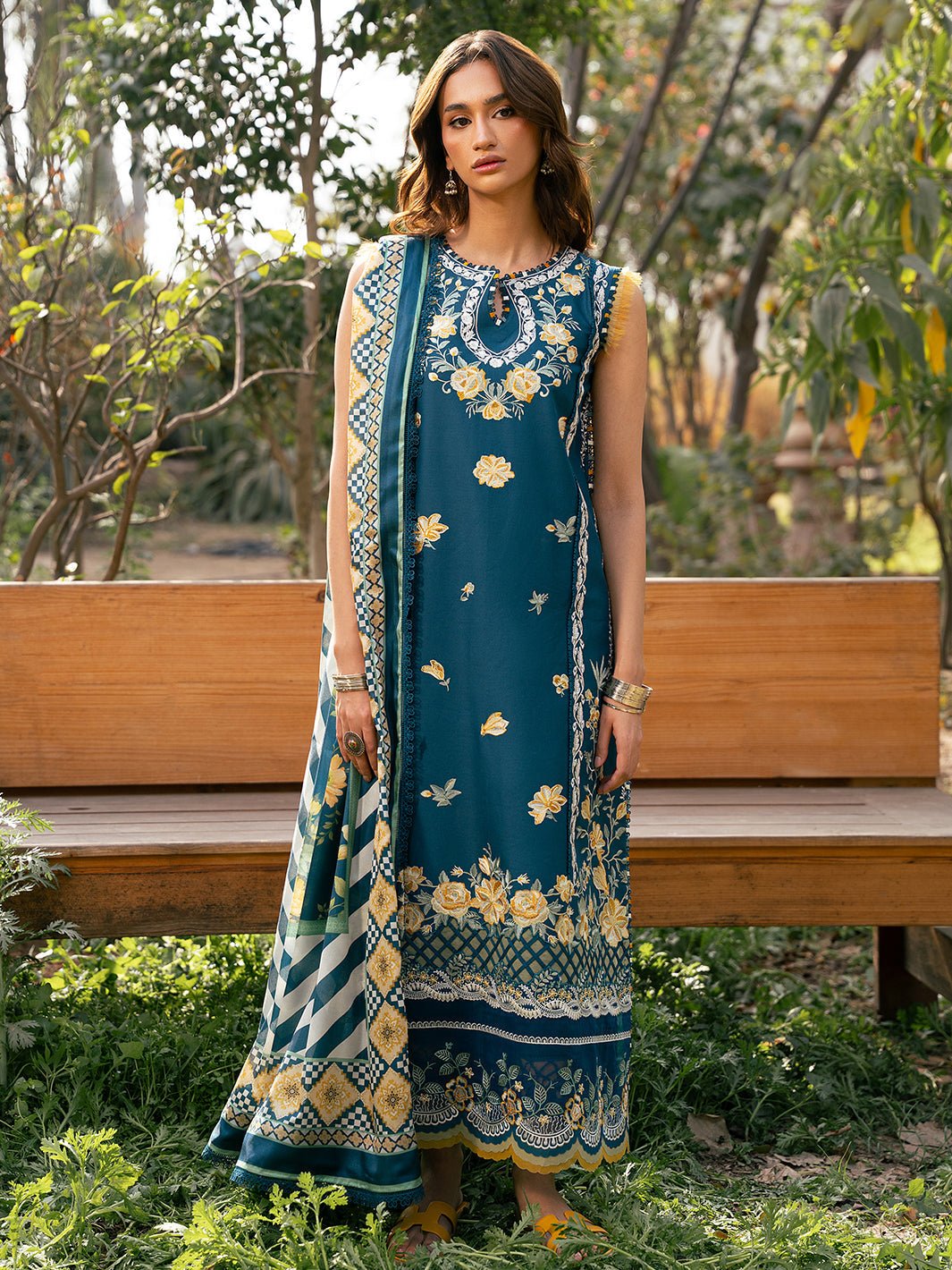 Bin Ilyas | Hazel Printed Lawn 25 | 2077 - B-Brand:Bin Ilyas-Type:Ladies Clothes-Zinc-Lawn-House of Maryam- Buy in UK, USA