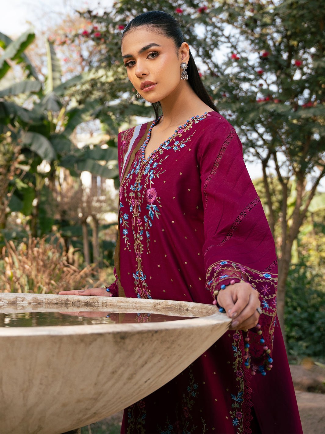 Bin Ilyas | Hazel Printed Lawn 25 | 2078 - A-Brand:Bin Ilyas-Type:Ladies Clothes-Berry-Lawn-House of Maryam- Buy in UK, USA