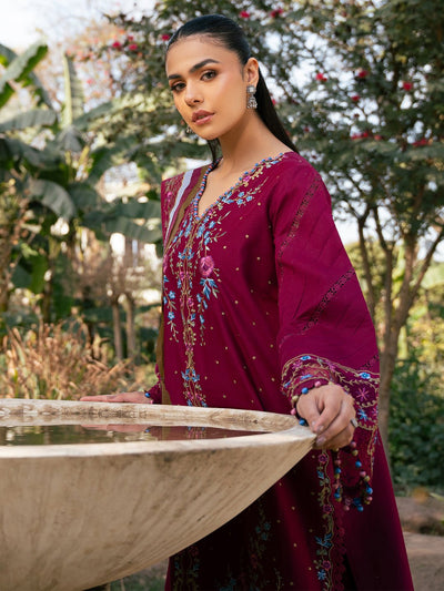 Bin Ilyas | Hazel Printed Lawn 25 | 2078 - A-Brand:Bin Ilyas-Type:Ladies Clothes-Berry-Lawn-House of Maryam- Buy in UK, USA