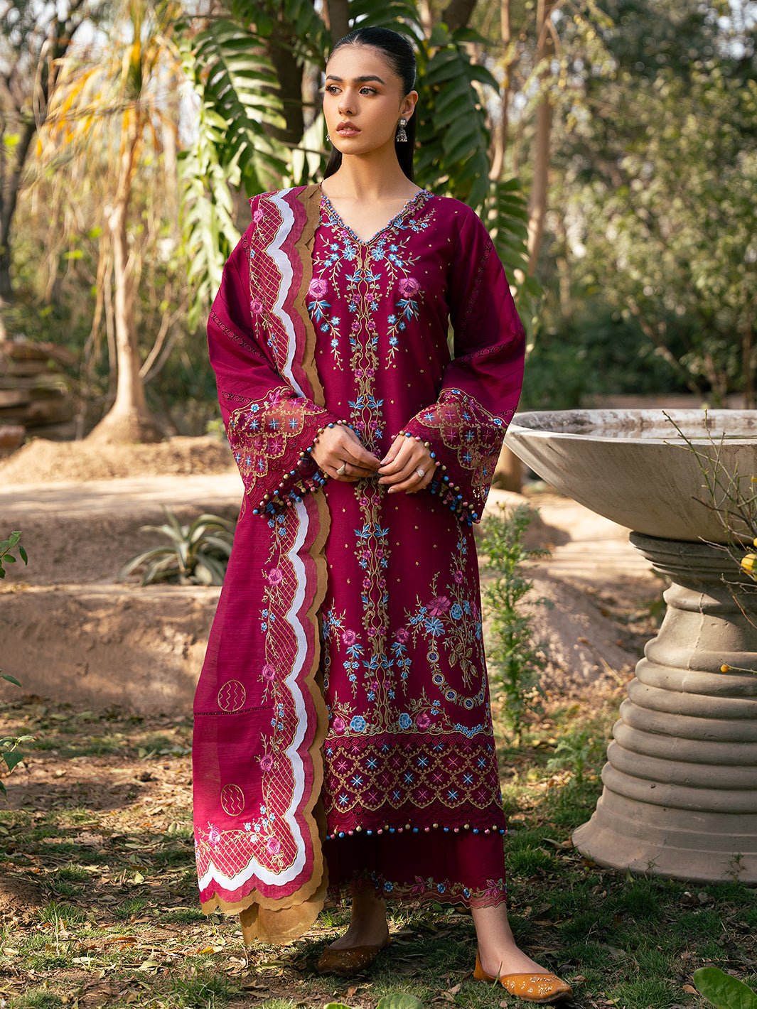 Bin Ilyas | Hazel Printed Lawn 25 | 2078 - A-Brand:Bin Ilyas-Type:Ladies Clothes-Berry-Lawn-House of Maryam- Buy in UK, USA