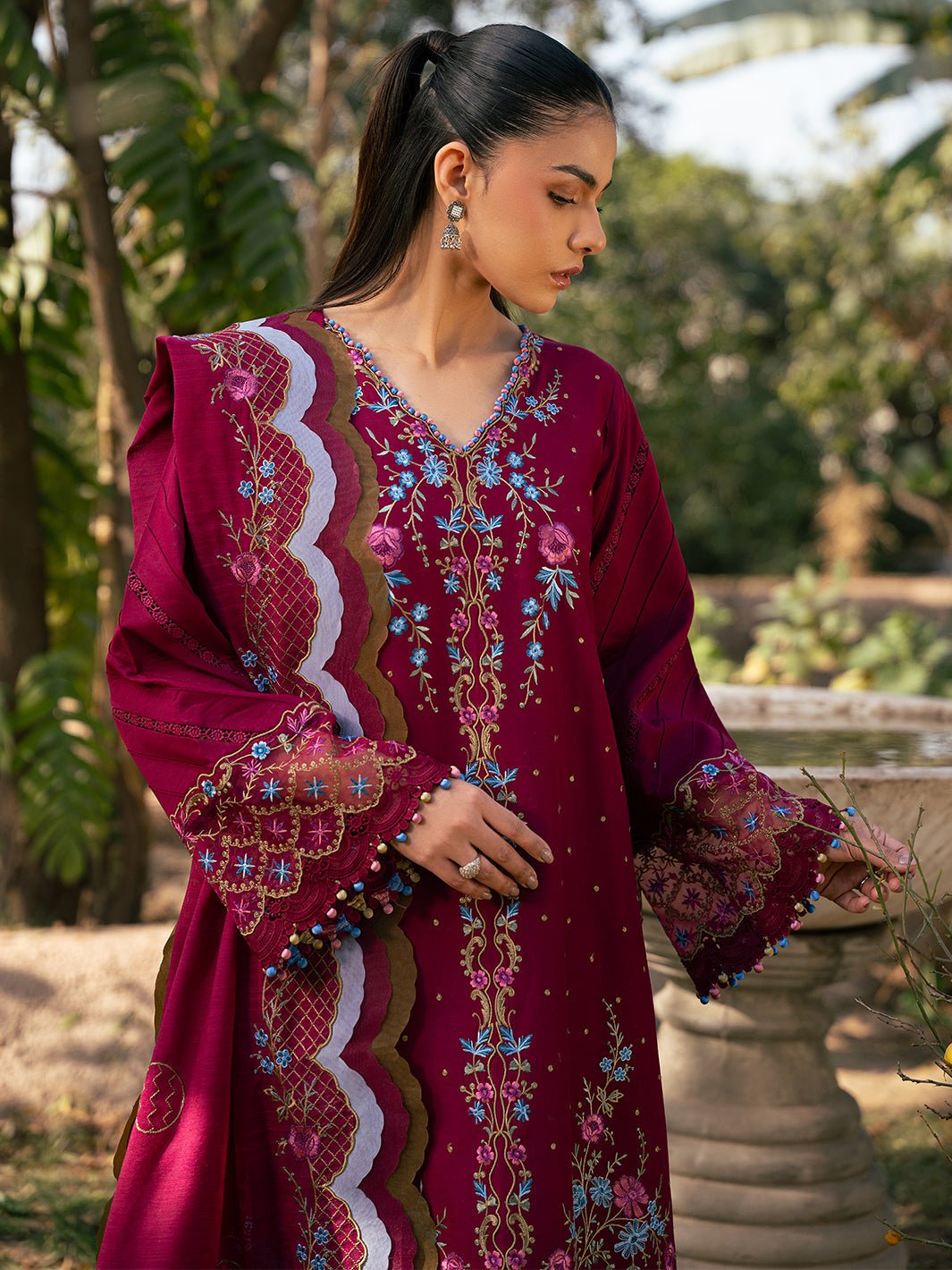 Bin Ilyas | Hazel Printed Lawn 25 | 2078 - A-Brand:Bin Ilyas-Type:Ladies Clothes-Berry-Lawn-House of Maryam- Buy in UK, USA