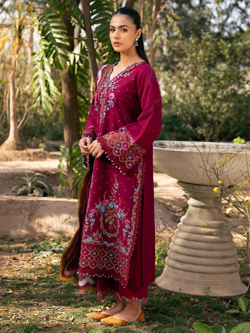 Bin Ilyas | Hazel Printed Lawn 25 | 2078 - A-Brand:Bin Ilyas-Type:Ladies Clothes-Berry-Lawn-House of Maryam- Buy in UK, USA