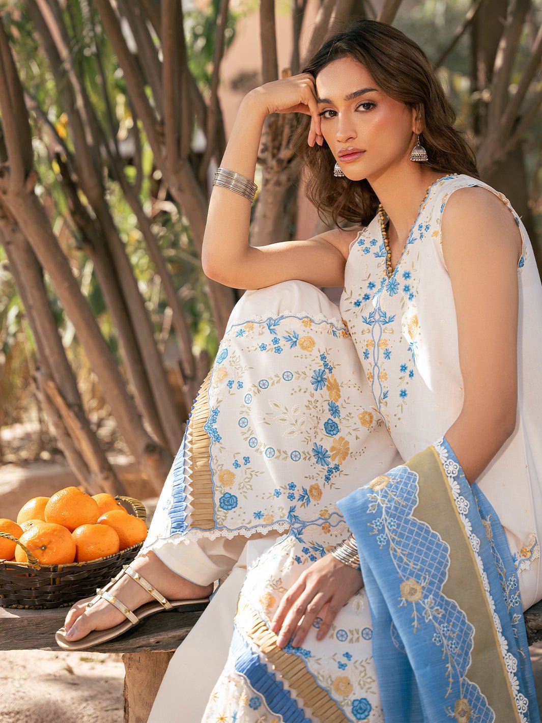 Bin Ilyas | Hazel Printed Lawn 25 | 2078 - B-Brand:Bin Ilyas-Type:Ladies Clothes-White-Lawn-House of Maryam- Buy in UK, USA