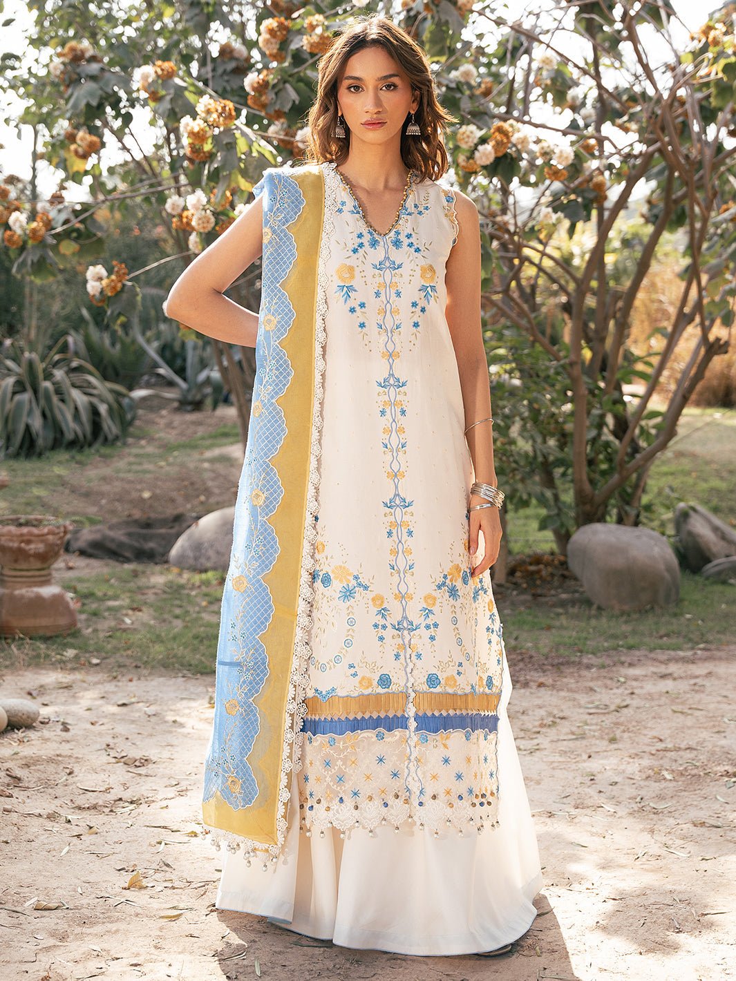 Bin Ilyas | Hazel Printed Lawn 25 | 2078 - B-Brand:Bin Ilyas-Type:Ladies Clothes-White-Lawn-House of Maryam- Buy in UK, USA