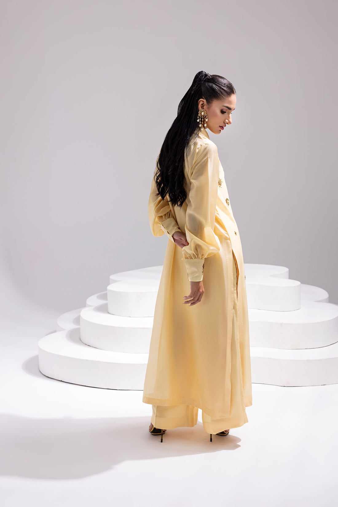 Amani | Aira Festive Wear | ALARA- Hand Embellished Butter Silk Shirt with Wide-Leg Trousers, image 2