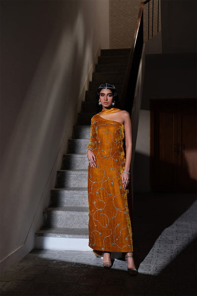 Caia | Luxury Velvet Edit 25 | Amber-Brand:Caia-Type:Ladies Clothes-Dull Orange-Velvet-House of Maryam- Buy in UK, USA