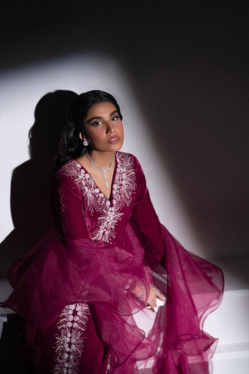 Caia | Luxury Velvet Edit 25 | Fuchsia-Brand:Caia-Type:Ladies Clothes-Old Mauve-Velvet-House of Maryam- Buy in UK, USA