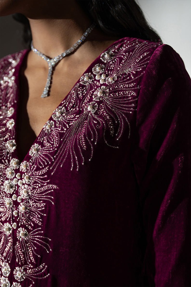 Caia | Luxury Velvet Edit 25 | Fuchsia-Brand:Caia-Type:Ladies Clothes-Old Mauve-Velvet-House of Maryam- Buy in UK, USA