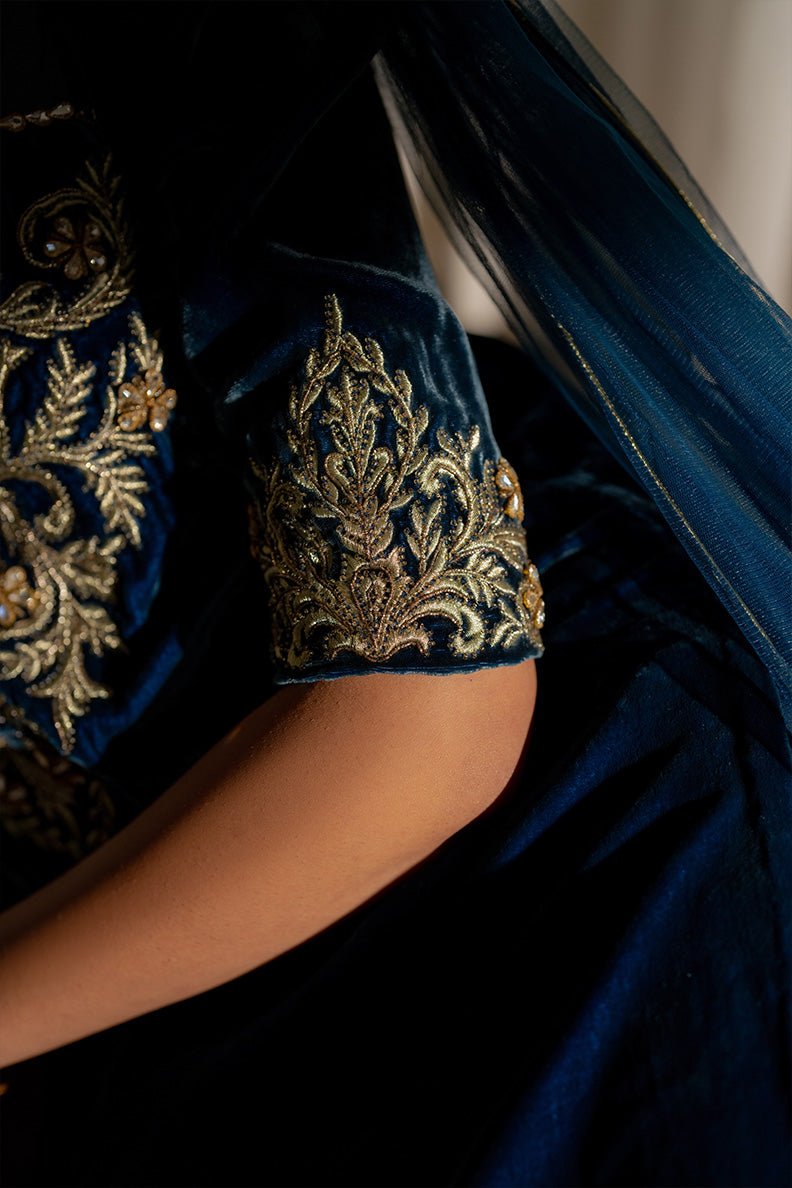 Caia | Luxury Velvet Edit 25 | Roselle (Blue)-Brand:Caia-Type:Ladies Clothes-Midnight Blue-Velvet-House of Maryam- Buy in UK, USA