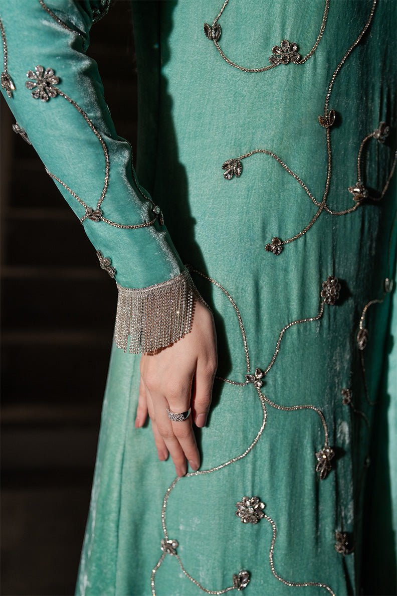Caia | Luxury Velvet Edit 25 | Turquoise-Brand:Caia-Type:Ladies Clothes-Turqiouse-Velvet-House of Maryam- Buy in UK, USA