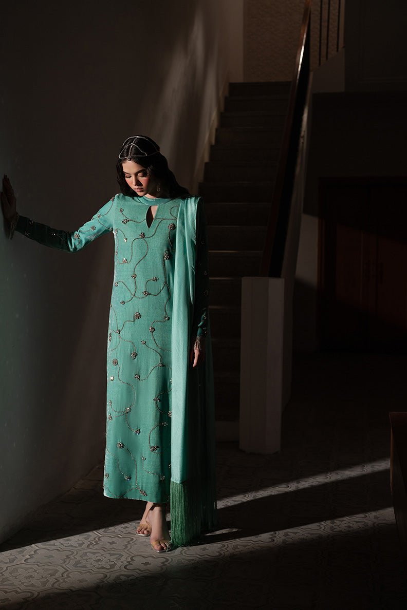 Caia | Luxury Velvet Edit 25 | Turquoise-Brand:Caia-Type:Ladies Clothes-Turqiouse-Velvet-House of Maryam- Buy in UK, USA