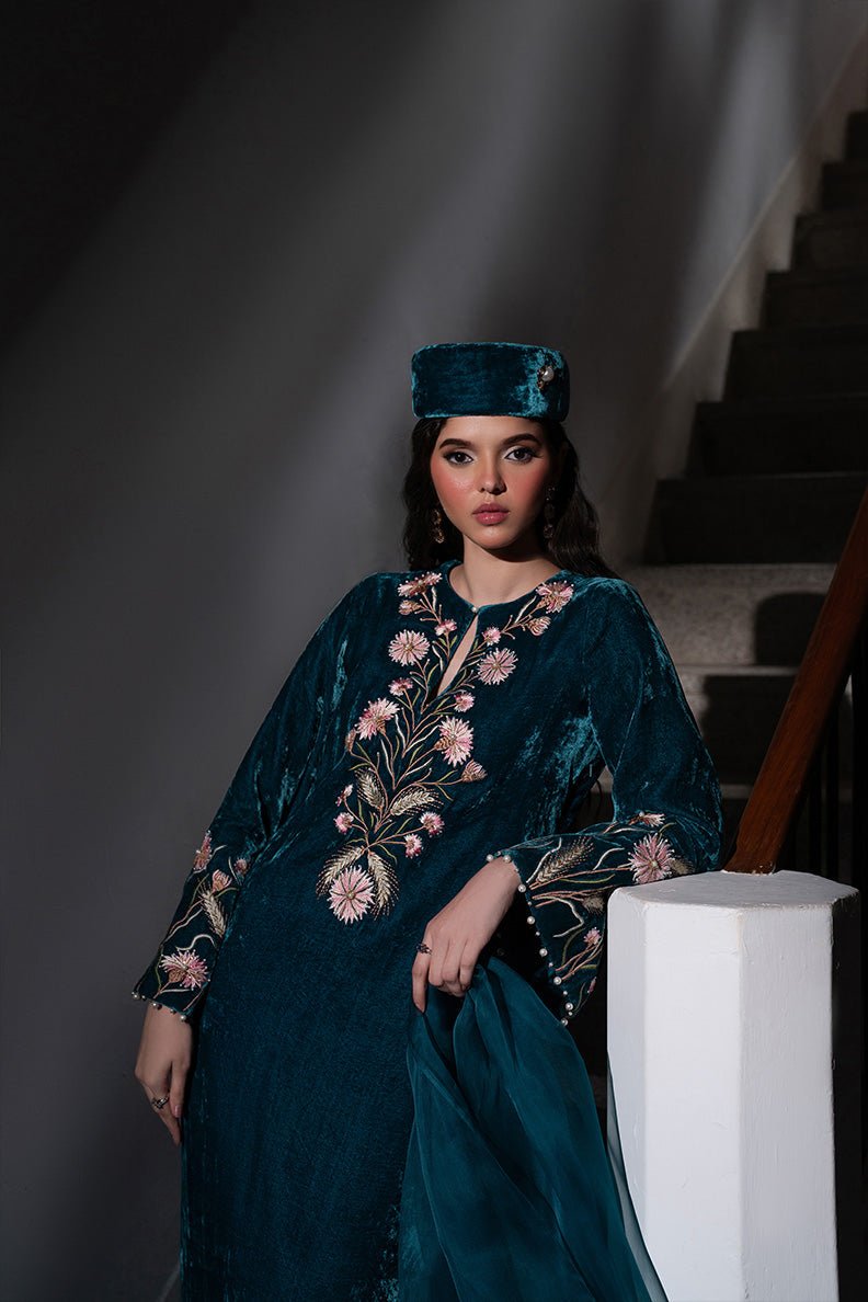 Caia | Luxury Velvet Edit 25 | Twilight custom-Brand:Caia-Type:Ladies Clothes-Teal Blue-Velvet-House of Maryam- Buy in UK, USA