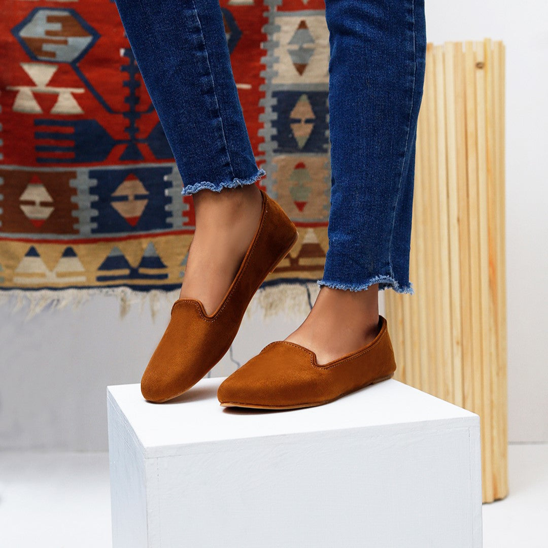 Camel Brown Loafers by House of Maryam - House of Maryam