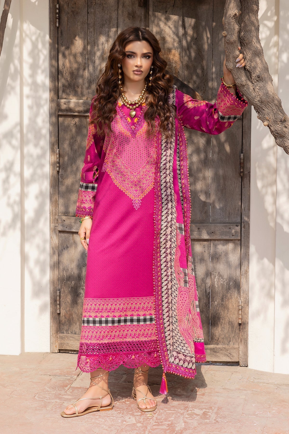 Charizma | Andaaz Lawn 26 | CAD6-01-Brand:Charzima-Type:Ladies Clothes-Dark Pink-Lawn-House of Maryam- Buy in UK, USA