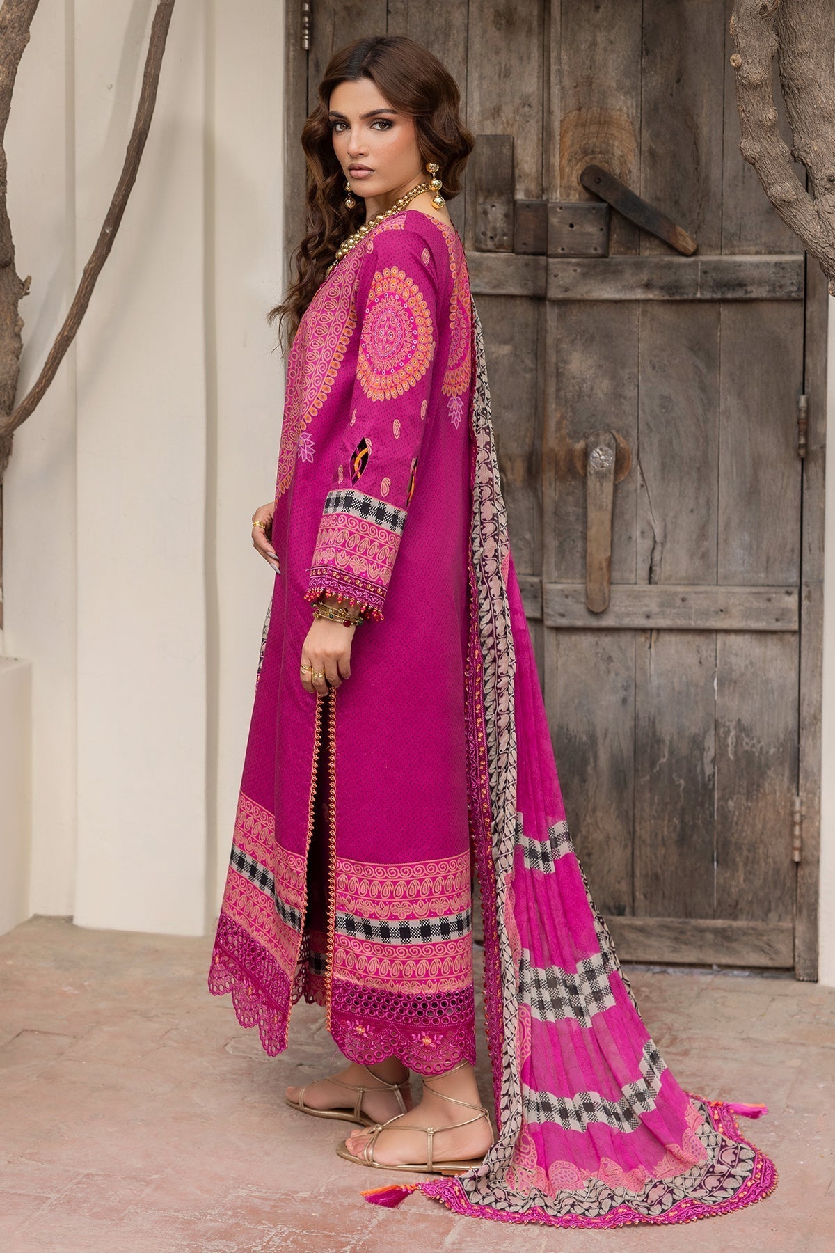 Charizma | Andaaz Lawn 26 | CAD6-01-Brand:Charzima-Type:Ladies Clothes-Dark Pink-Lawn-House of Maryam- Buy in UK, USA