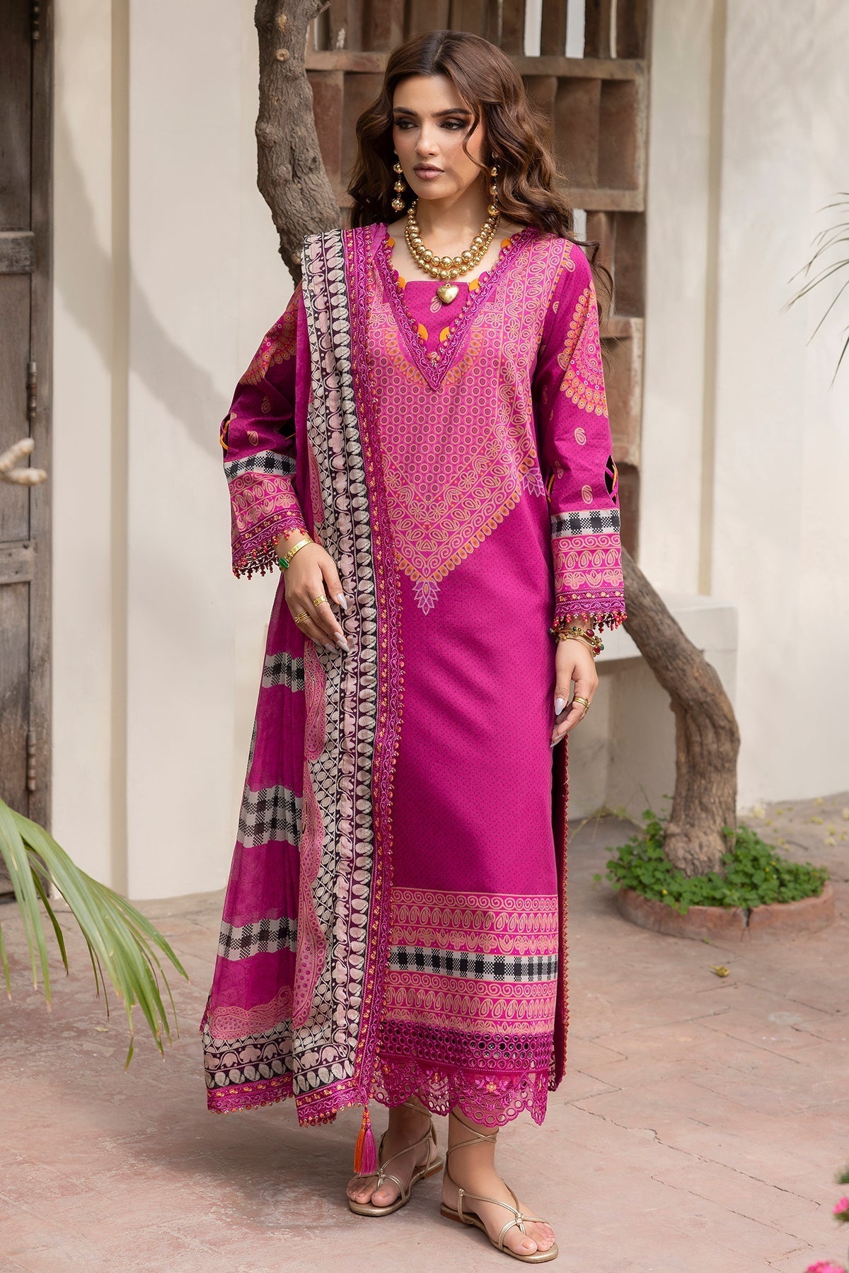 Charizma | Andaaz Lawn 26 | CAD6-01-Brand:Charzima-Type:Ladies Clothes-Dark Pink-Lawn-House of Maryam- Buy in UK, USA