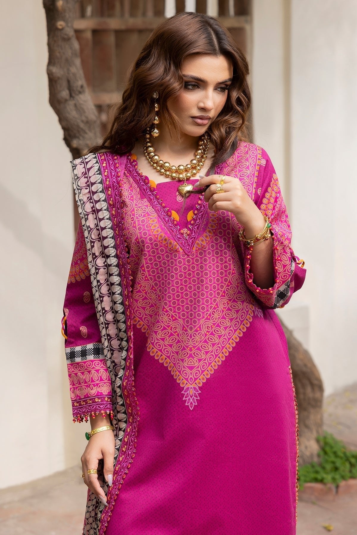 Charizma | Andaaz Lawn 26 | CAD6-01-Brand:Charzima-Type:Ladies Clothes-Dark Pink-Lawn-House of Maryam- Buy in UK, USA