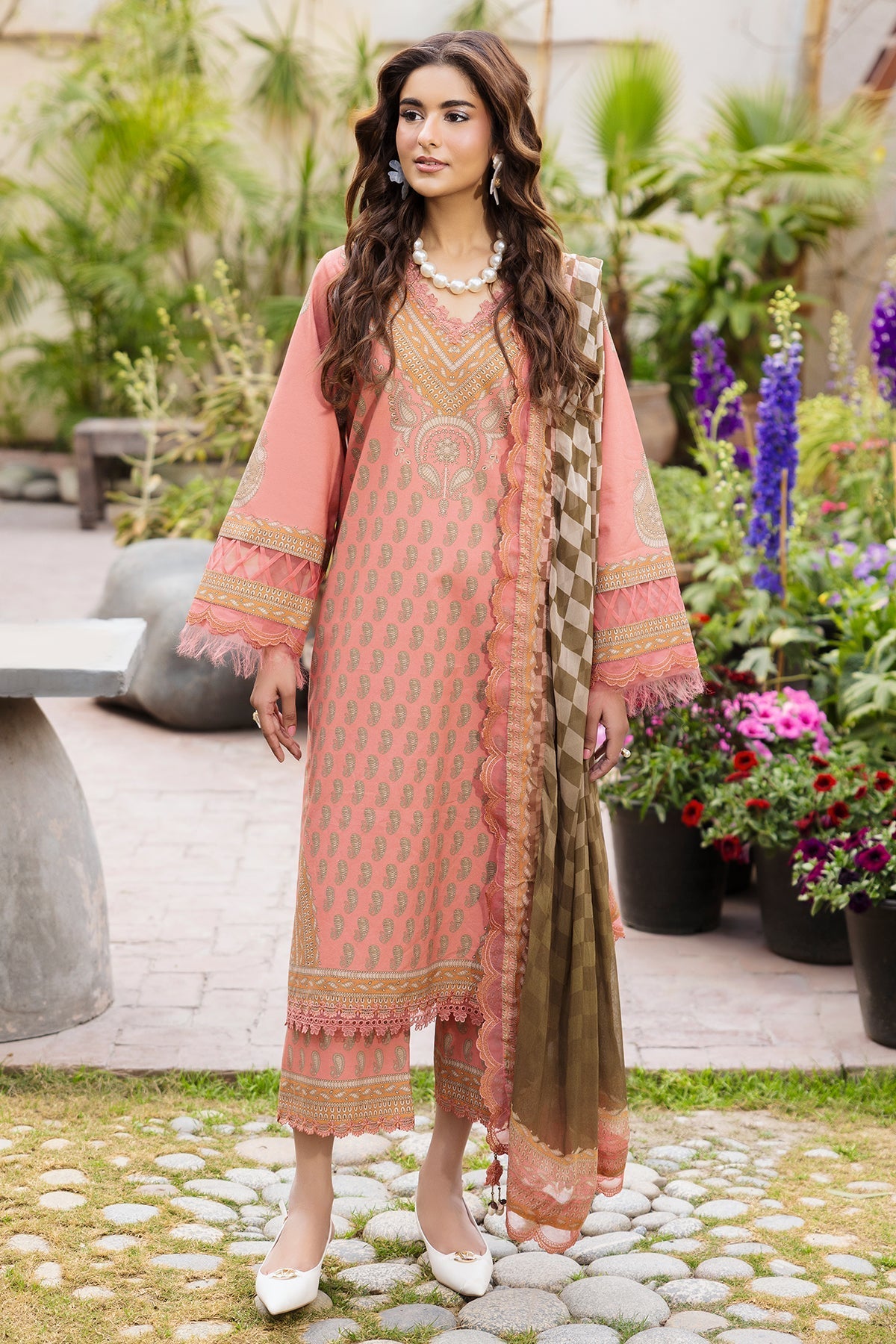 Charizma | Andaaz Lawn 26 | CAD6-07-Brand:Charizma-Type:Ladies Clothes-Pale Peach-Lawn-House of Maryam- Buy in UK, USA