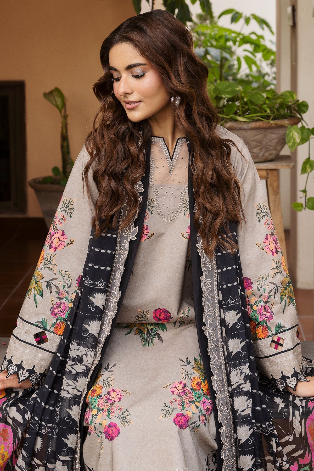 Charizma | Andaaz Lawn 26 | CAD6-08-Brand:Charizma-Type:Ladies Clothes-Soft Gray-Lawn-House of Maryam- Buy in UK, USA