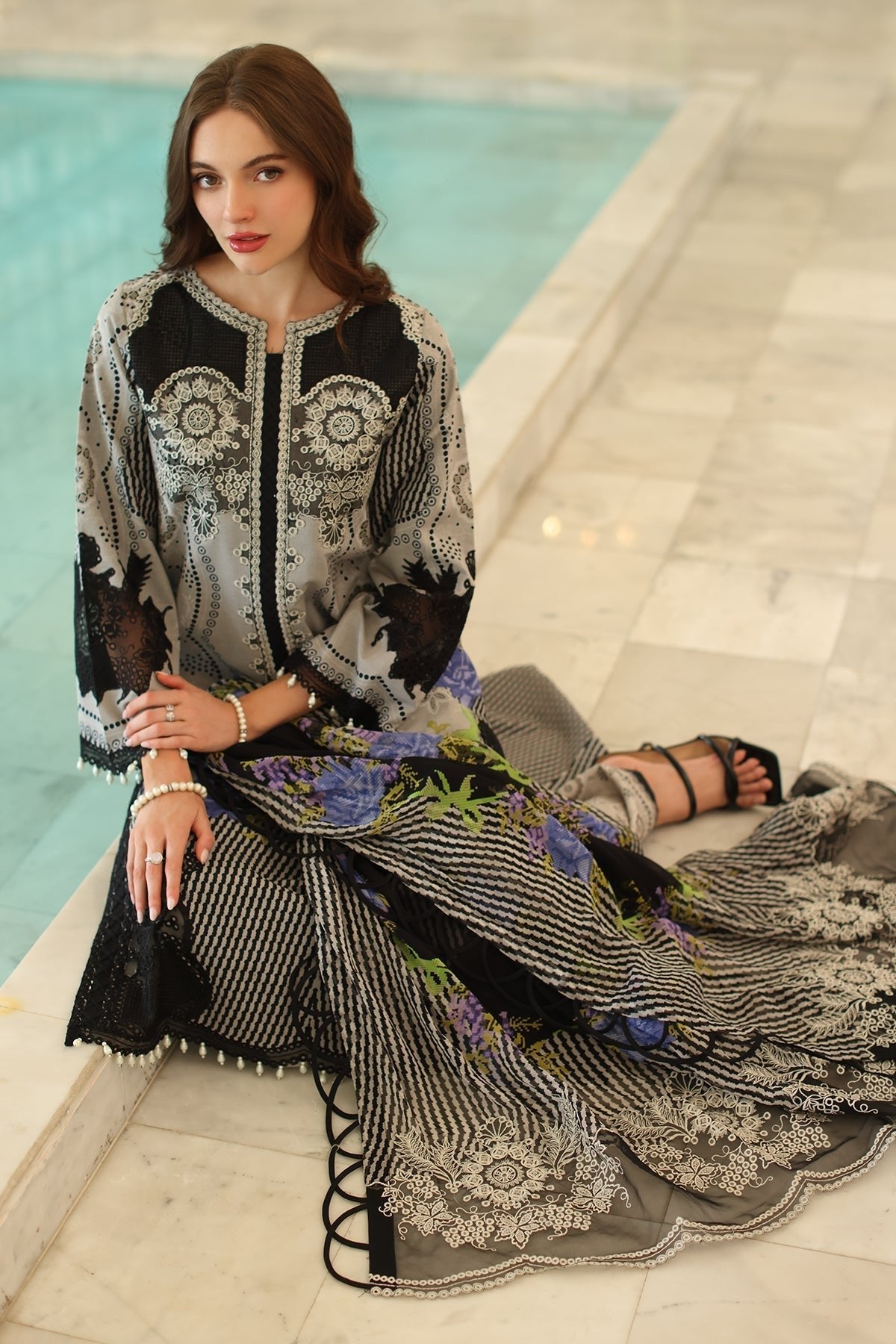 Charizma | Aniq Lawn Collection | AN5-02-Brand:Charizma-Type:Ladies Clothes-Gray-Lawn-House of Maryam- Buy in UK, USA