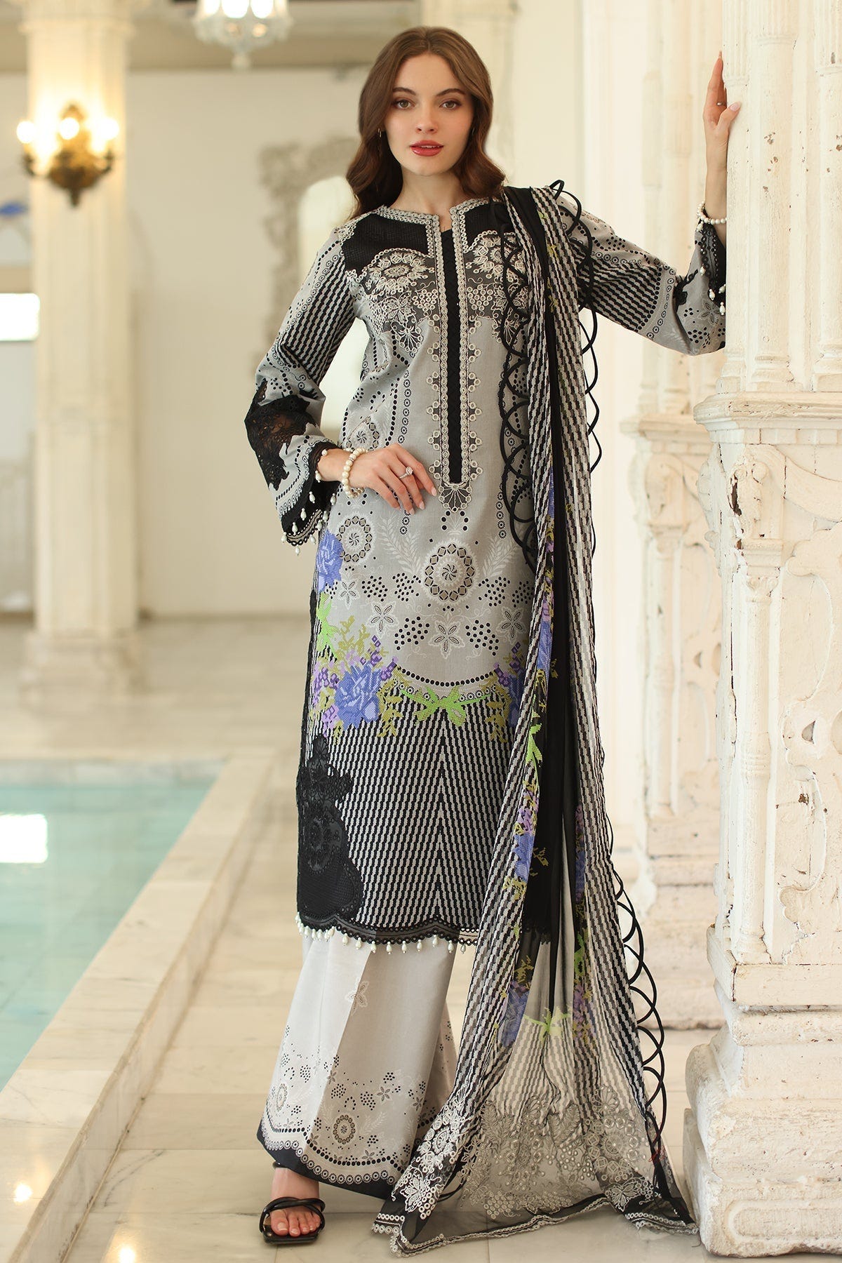 Charizma | Aniq Lawn Collection | AN5-02-Brand:Charizma-Type:Ladies Clothes-Gray-Lawn-House of Maryam- Buy in UK, USA