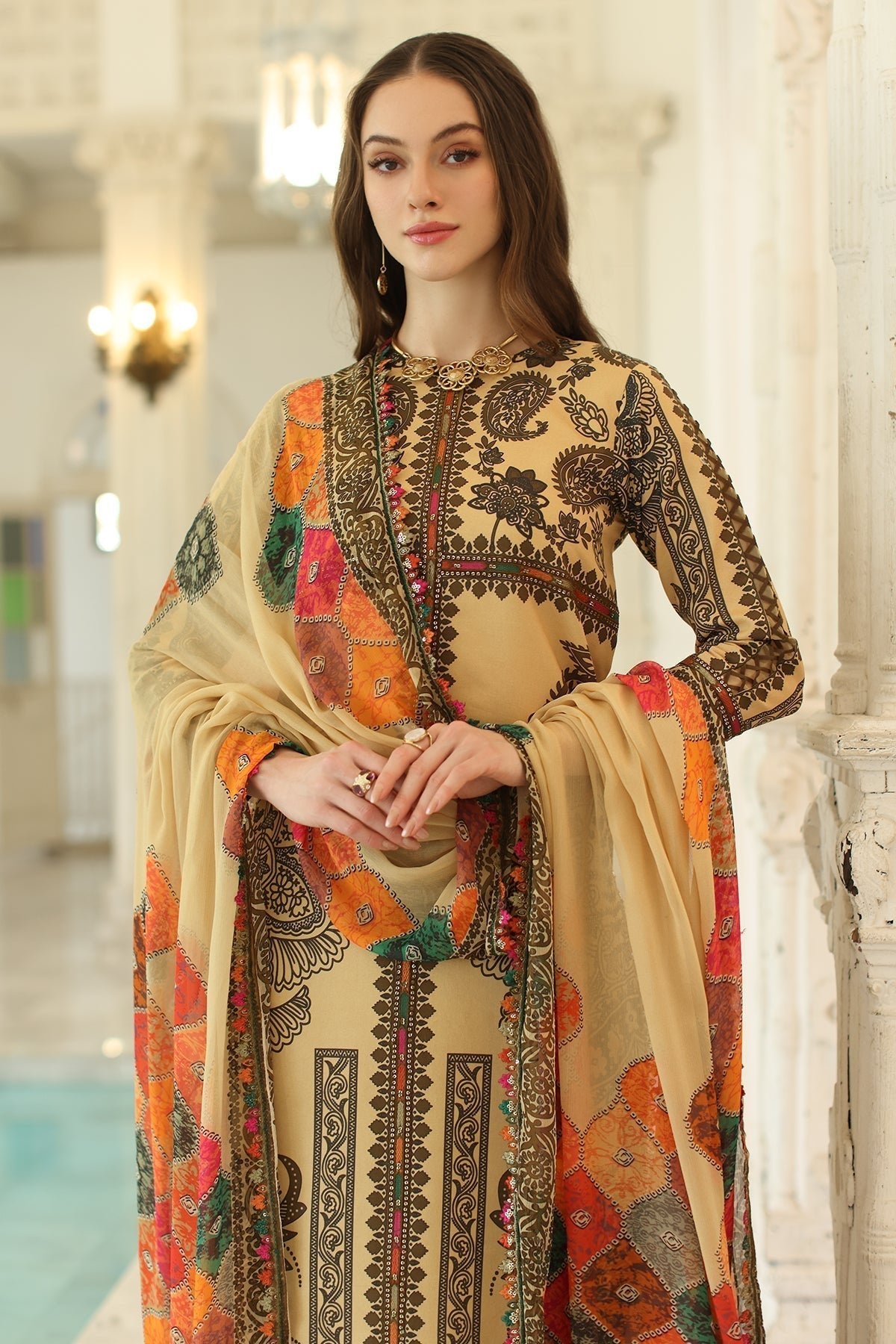 Charizma | Aniq Lawn Collection | AN5-04-Brand:Charizma-Type:Ladies Clothes-Pale Yellow-Lawn-House of Maryam- Buy in UK, USA